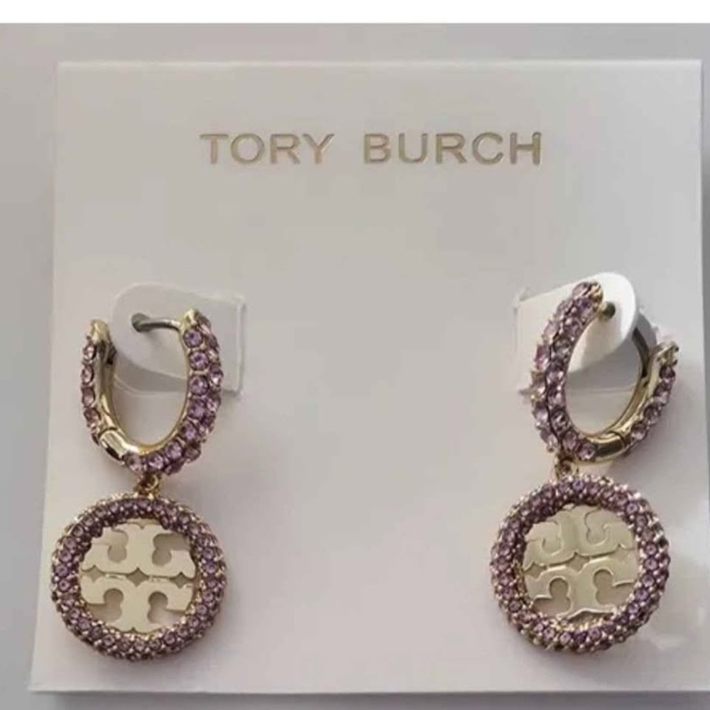 Tory Burch Pink and Gold Circle Earrings - Picture 2 of 2